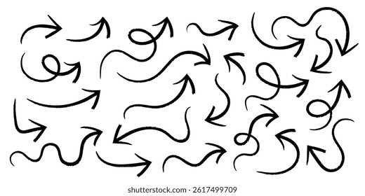 Simple hand drawn black arrows collection in line style