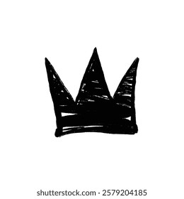 A simple hand drawn black crown illustration on a white background, symbolizing royalty and power.