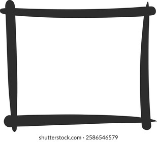 Simple, hand drawn black frame creates a rectangular border, providing a clean and minimalist design element on a white background, suitable for various graphic design applications