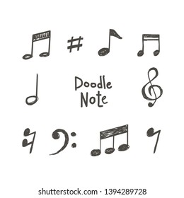 Simple hand drawn black notes and a musical key in the style of doodle. Vector illustration