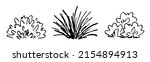 Simple hand drawn black outline vector drawing. Shrub of various shapes, bush of grass. Landscape element, nature and vegetation. Sketch in ink.