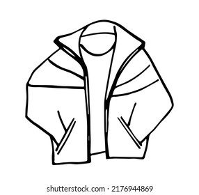 Simple hand drawn black outline vector illustration  Sports windbreaker and long sleeves in pockets  Outerwear and open zipper  Sketch in ink 