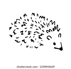 Simple hand drawn black outline vector illustration. Hedgehog isolated on white background. Forest wild animals. Sketch in ink.