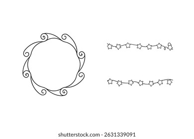 Simple dibujado a mano marco de contorno negro y Elementos de Vector de cadena de estrellas para el diseño