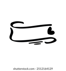 A simple hand drawn black outlined banner with a small heart in one corner.