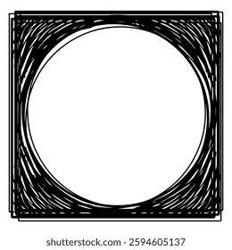 Simple hand drawn black round frame brush strokes. Black frame for your design text and photos.