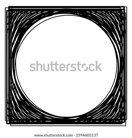 Simple hand drawn black round frame brush strokes. Black frame for your design text and photos.