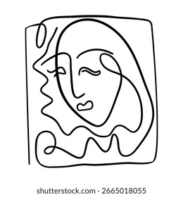 Simples mão desenhada preto linha da moda retrato arte. face composição abstrata. desenho linha preta. impressão monocromática para arte de parede, roupas, têxtil. ilustração vetorial