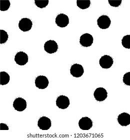 Simple hand drawn black and white pattern with brush ink dots. Monochrome print for clothes, textile, wrapping paper and other. Vector illustration, EPS