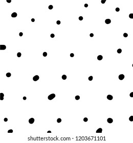 Simple hand drawn black and white pattern with brush ink dots. Monochrome print for clothes, textile, wrapping paper and other. Vector illustration, EPS