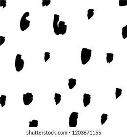 Simple hand drawn black and white pattern with brush ink dots. Monochrome print for clothes, textile, wrapping paper and other. Vector illustration, EPS