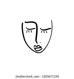 Simple hand drawn black and white trendy line portrait art. Monochrome print for clothes, textile and other. Vector illustration, EPS