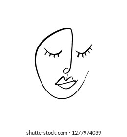 Simple hand drawn black and white trendy line portrait art. Monochrome print for clothes, textile and other