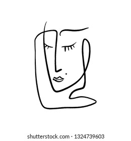 Simple hand drawn black and white trendy line portrait art. Abstract composition. Monochrome print for clothes, textile and other. Vector illustration