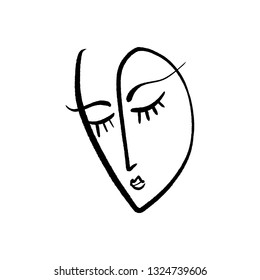 Simple hand drawn black and white trendy line portrait art. Abstract composition. Monochrome print for clothes, textile and other. Vector illustration