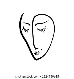 Simple hand drawn black and white trendy line portrait art. Abstract composition. Monochrome print for clothes, textile and other. Vector illustration