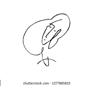 Simple hand drawn black and white line portrait illustration. Continuous line drawing. Print for clothes, textile. Vector illustration. 