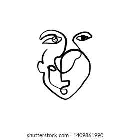 Simple hand drawn black and white trendy line drawing face. Abstraction. Monochrome print for clothes, textile and other. Vector illustration