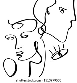 Simple hand drawn black and white trendy line portrait art. Abstract composition. Monochrome print for clothes, textile and other. Vector illustration