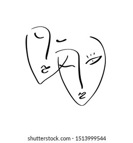Simple hand drawn black and white trendy line portrait art. Abstract composition. Monochrome print for clothes, textile and other. Vector illustration