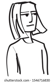 Simple hand drawn black and white trendy line portrait art