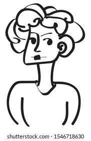 Simple hand drawn black and white trendy line portrait art