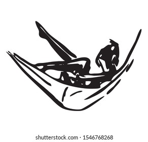 Simple hand drawn black and white the woman in a hammock
