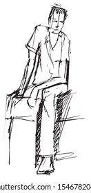 Simple hand drawn black and white trendy line portrait art