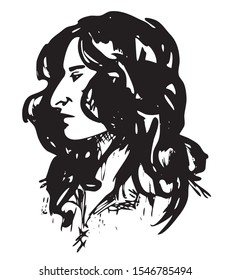 Simple hand drawn black and white trendy line portrait art