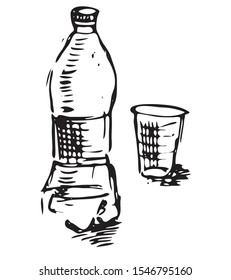 Simple hand drawn black and white water bottle