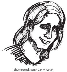 Simple hand drawn black and white trendy line portrait art