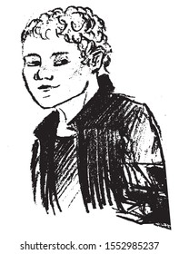 Simple hand drawn black and white trendy line portrait art