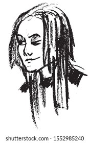 Simple hand drawn black and white trendy line portrait art