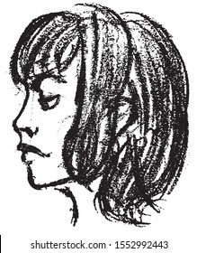 Simple hand drawn black and white trendy line portrait art