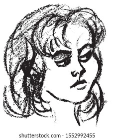 Simple hand drawn black and white trendy line portrait art