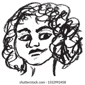 Simple hand drawn black and white trendy line portrait art