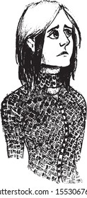 Simple hand drawn black and white trendy line portrait art