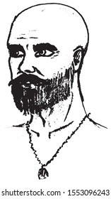 Simple hand drawn black and white trendy line portrait art