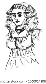 Simple hand drawn black and white trendy line portrait art Woman