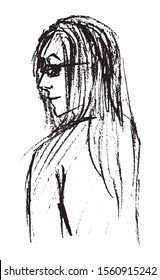 Simple hand drawn black and white trendy line portrait art 