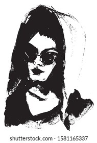 Simple hand drawn black and white trendy line portrait art