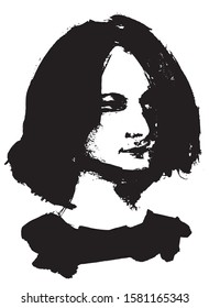 Simple hand drawn black and white trendy line portrait art