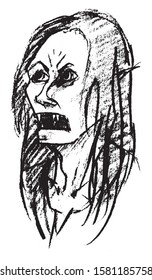 Simple hand drawn black and white trendy line portrait vampire art