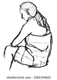 Simple hand drawn black and white trendy line portrait art 