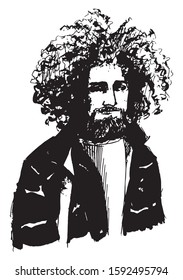 Simple hand drawn black and white trendy line portrait art