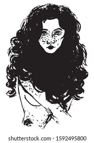 Simple hand drawn black and white trendy line portrait art
