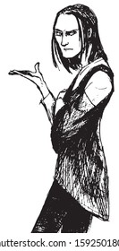 Simple hand drawn black and white trendy line portrait art