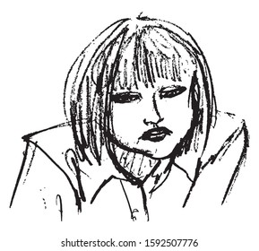 Simple hand drawn black and white trendy line portrait art