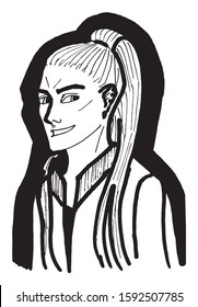 Simple hand drawn black and white trendy line portrait art