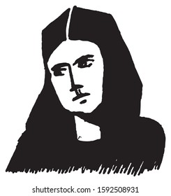 Simple hand drawn black and white trendy line portrait art